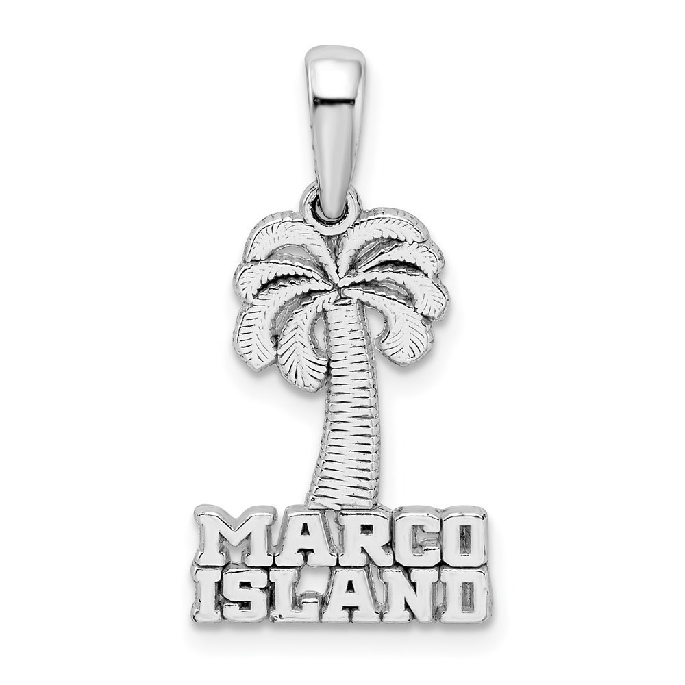 Sterling Silver Small Travel Theme Marco Island Palm Tree Necklace Charm Pendant
